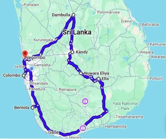 Route map sri lanka